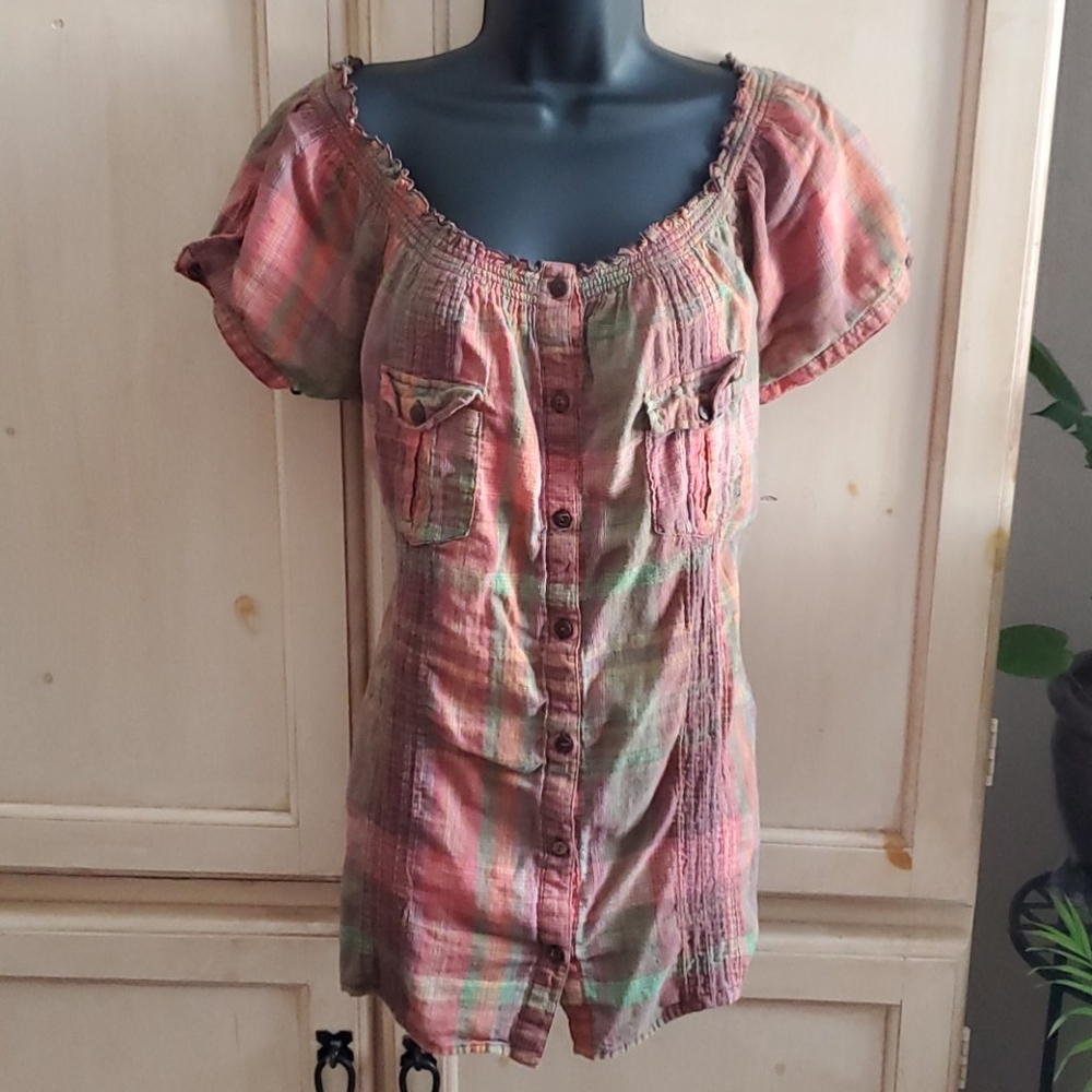 Plaid Off the Shoulder Top